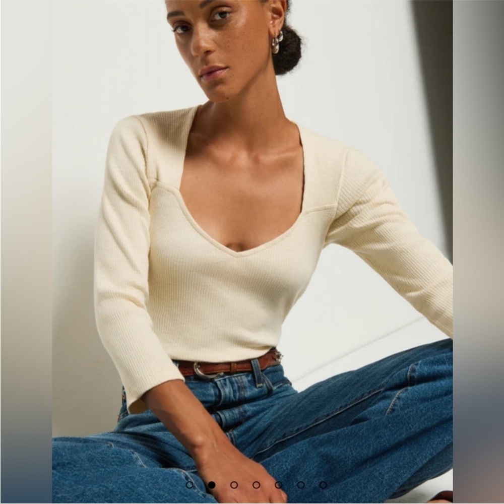 Nation LTD Rubi Ivory Ribbed Three-Quarter Sleeve Top size small